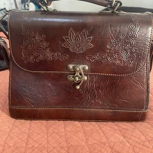 Brown Embossed Leather Handbag